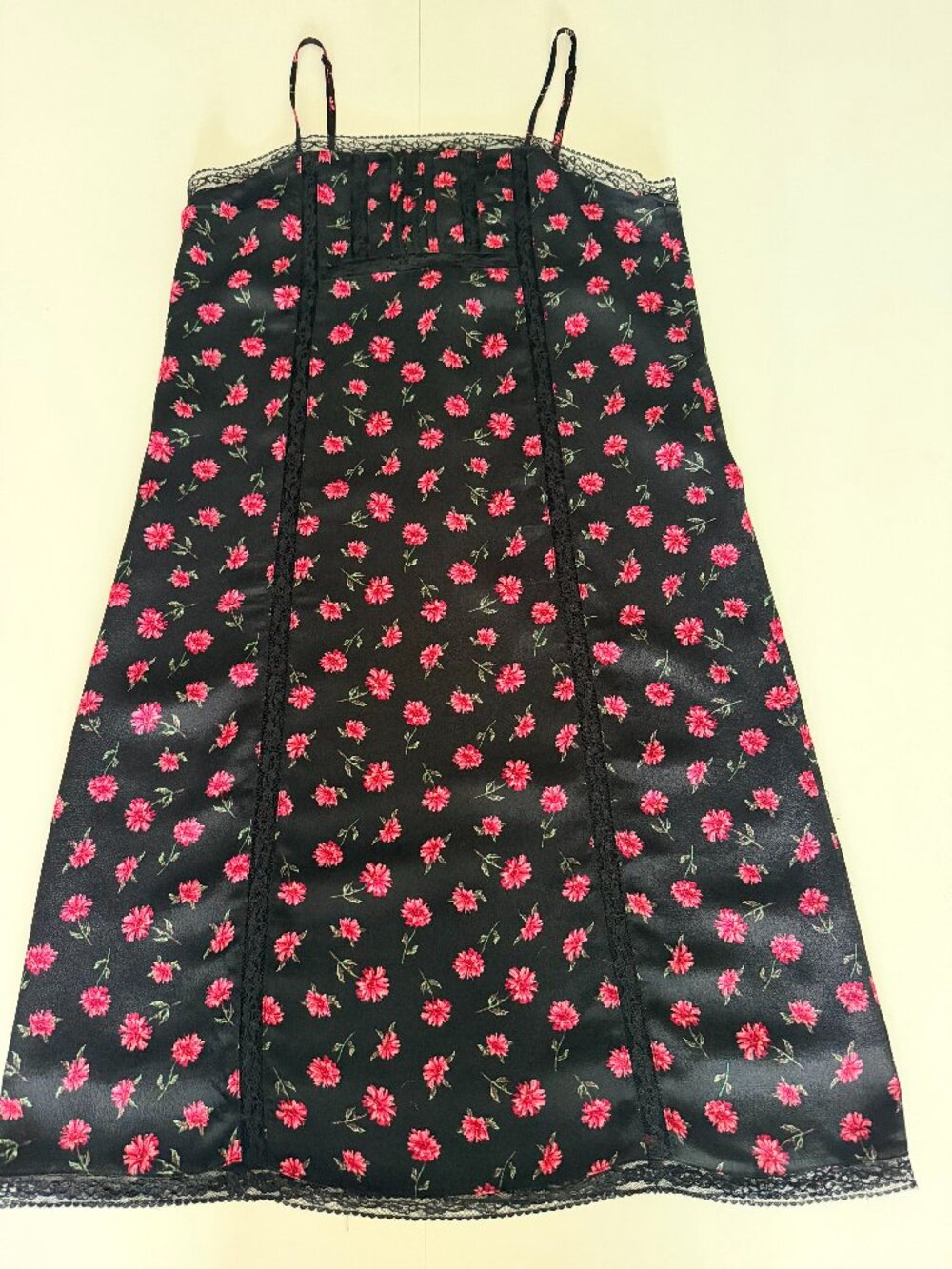 Forevern 21 Black Floral Midi Sundress With Lace Edge Sz Large Spring Lined